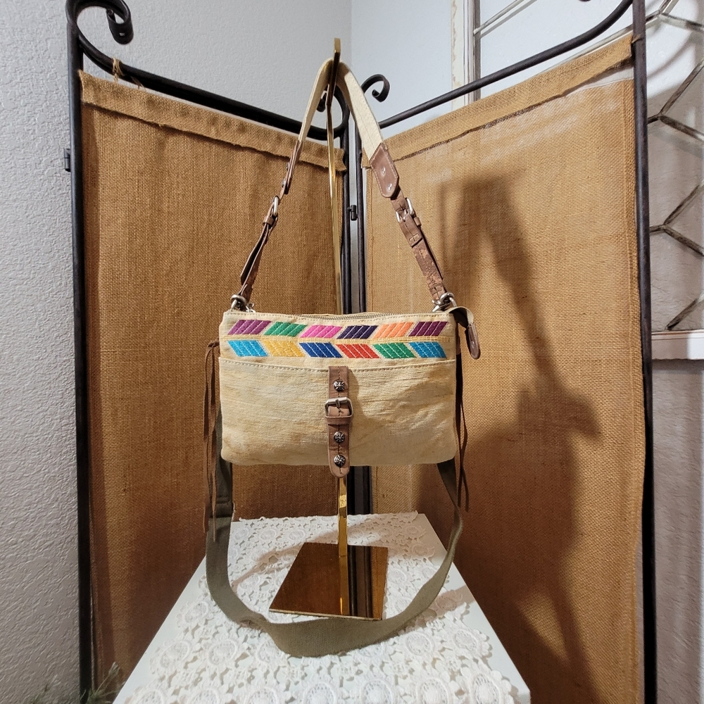Lucky Brand Boho Crossbody Shoulder Bag With Arrowhead Embroidered Details